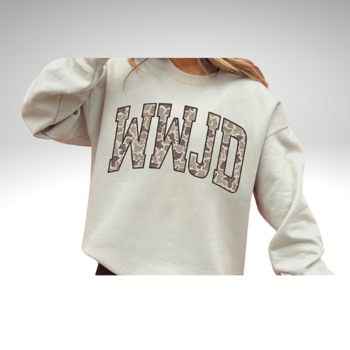 Camo Print WWJD Sweatshirt - Sand