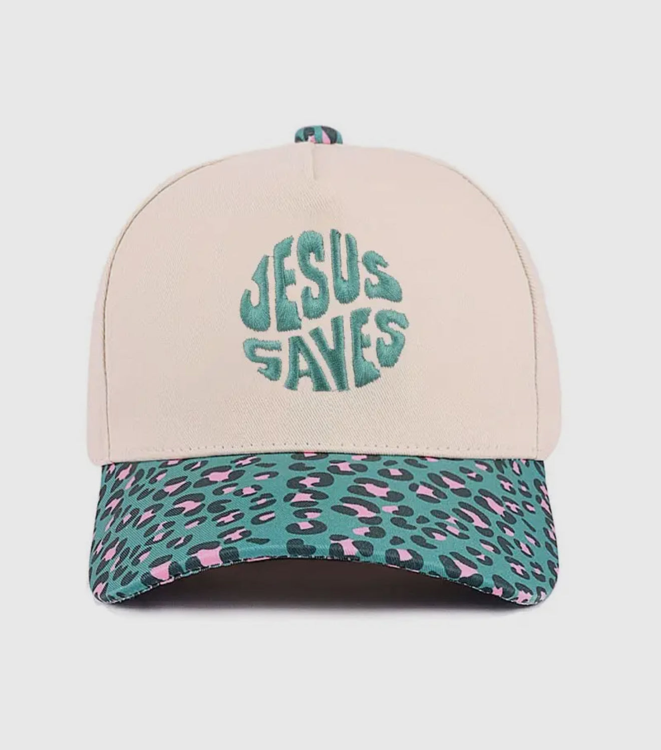 Jesus Saves Hat - Teal Leopard