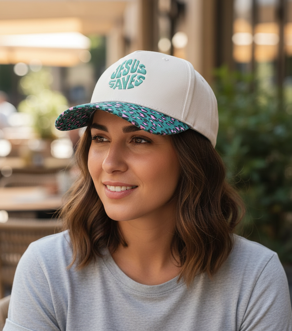 Jesus Saves Hat - Teal Leopard