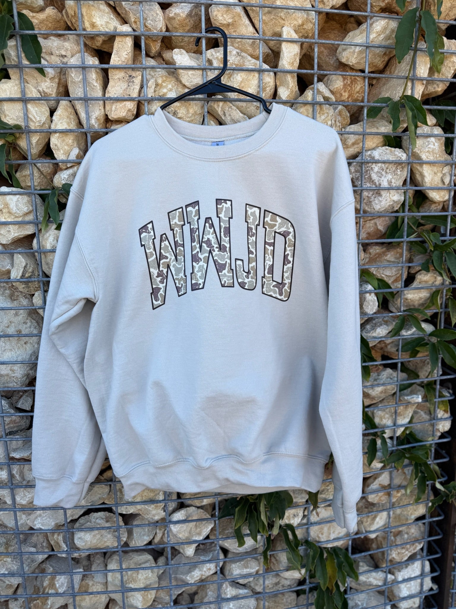 Camo Print WWJD Sweatshirt - Sand